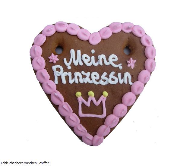 Lebkuchenherz mit dem Spruch Prinzessin , 13 x 14