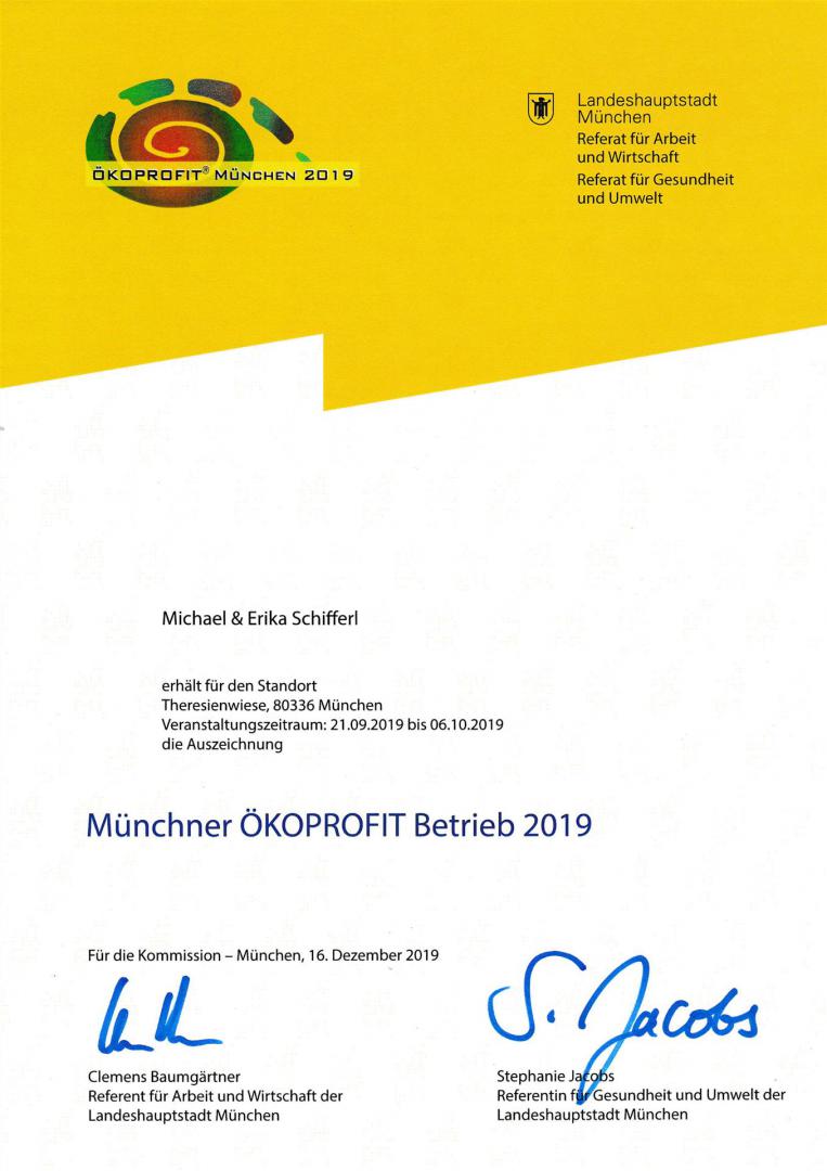 Münchner Ökoprofit Betrieb 2019 